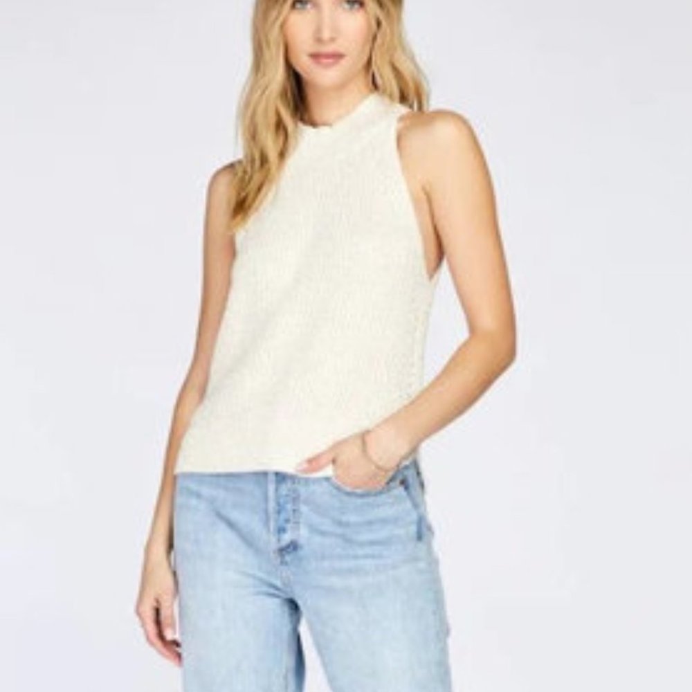 ♥️SOLD♥️Gentle Fawn Jasper Halter Neck Ribbed Strappy Crochet Top Cream Size L - Picture 1 of 10